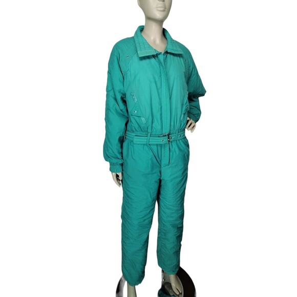 VTG 70s 80s Sky Lion Teal Snowmobile Ski Bib Snow Snowsuit Women's Size Medium - Picture 1 of 9